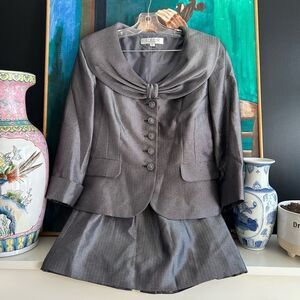 Tahari Gray Skirt Suit Set 8